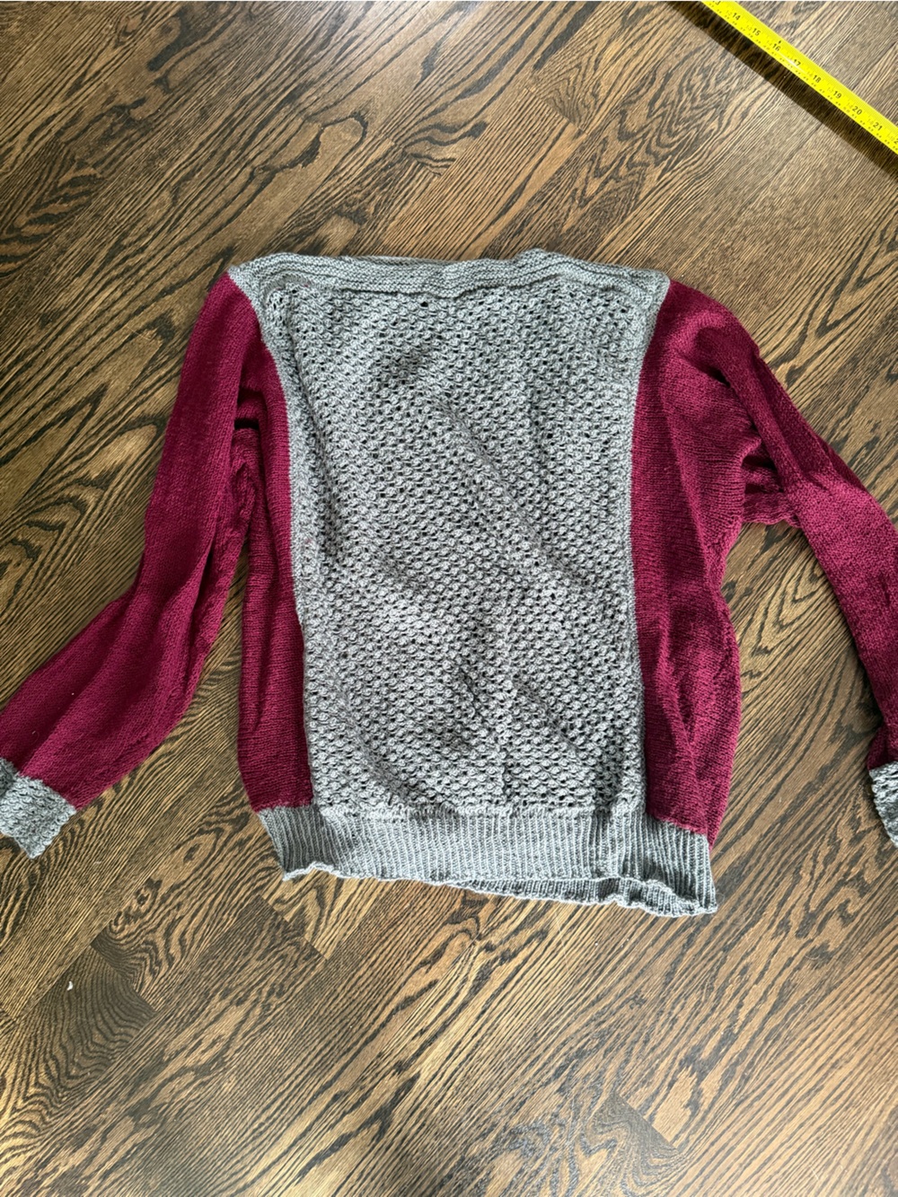 Two-Tone Off-Shoulder Sweater - Gray and Burgundy home made knit